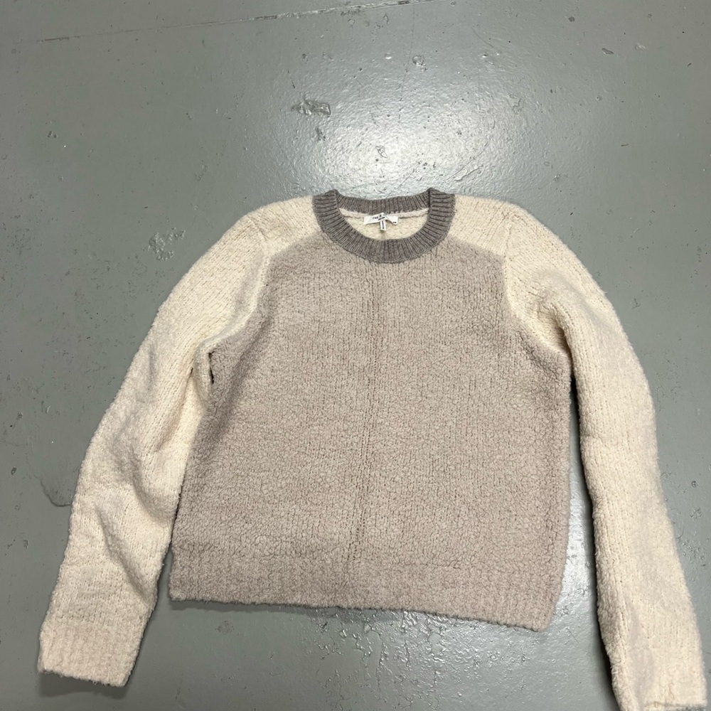rag & bone Cream and Gray Crew Neck Sweater